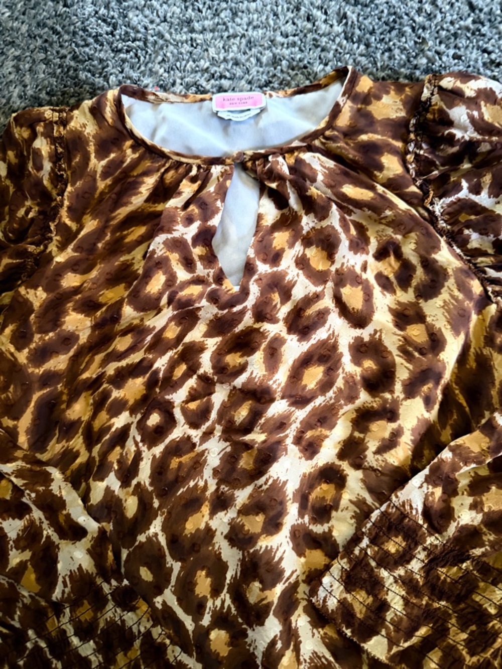 KATE. SPADE Brown and Cream Leopard Print Long-Sleeve Blouse